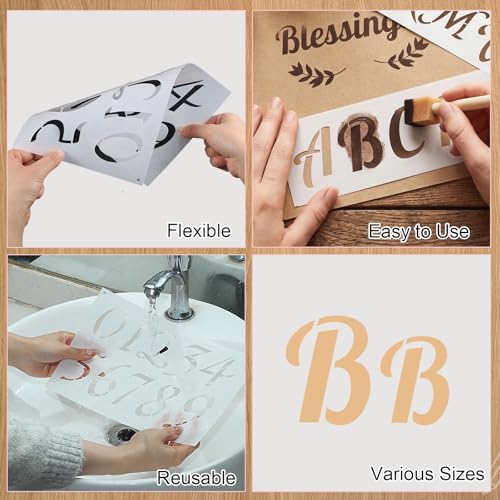 45 Pack Letter Stencils for Painting, 2" & 3" Alphabet Number Set | Reusable Plastic Stencils, 2 Sizes, Letters Numbers Punctuation, For Wood Fabric Paper Signs Crafts Decor - size: Large