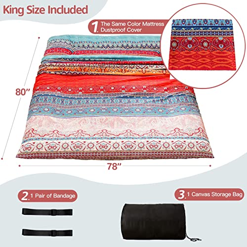 MAXYOYO Japanese Floor Mattress 4" Thick King Size Foldable Futon Mattress | Sleeping Pad Foldable Roll Up Mat Boys Girls Dormitory Pad Kids Floor Lounger, Bohemian - color: Bohemian a, size: King