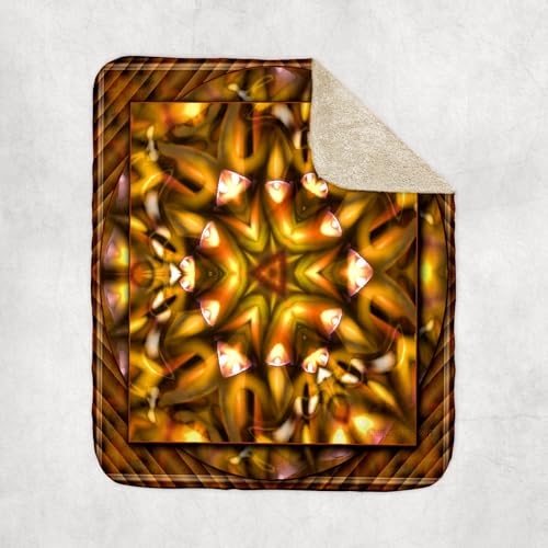 3dRose Mandala Mandala Zen InnerBalance Harmony Gold Yellow Orange Glowing Chakra Meditation Sherpa Lined Blanket