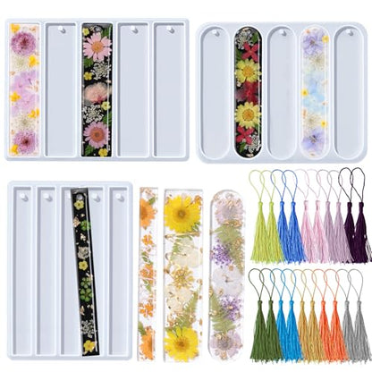 LET'S RESIN Bookmark Silicone Molds Set - 3 Shapes with 20Pcs Tassels - size: 3 style