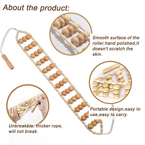 Wooden Therapy Massage Tools for Body Sculpting, Back Massage Roller Rope, Manual Cellulite Massage Maderoterapia Kit for Body Shaping, Neck Leg Muscle Pain Relief