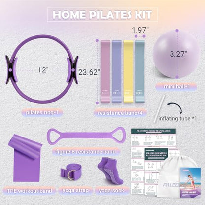 Pilates Ring Set for Women, 12" Pilates Ring and Ball Set with Resistance Bands for Home Workouts, Portable Pilates Kit with Bag & 2 Training Poster for Full Body Exercise