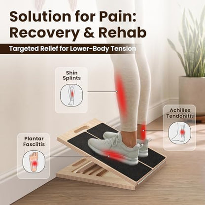 Adjustable Wooden Slant Board, Portable Incline Board for Calf Stretching, Squats, Pilates & PT, Heel, Ankle, Knee, Foot, Leg Relief