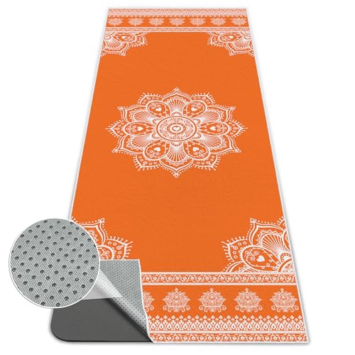 Yoga Towel,Absorbent Yoga Mat Towel for Hot Yoga Non Slip,Stylish Prints,Ideal for Workouts,Hot Yoga,Bikram,Pilates Equipment,72 x 27 in,Orange Mandala - color: Orange Mandala