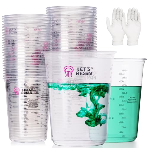 LET'S RESIN 32 oz Resin Mixing Cups, 45-Piece Kit with Gloves | Sturdy 1000 ml Disposable Cups Feature Two Measurement Scales and Include Protective Gloves for Resin and Paint Mixing - size: 1000ML