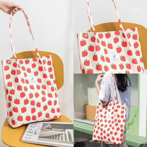 Aphoraeny Corduroy Tote Bag for Women Cute Totes Shoulder Bag with Inner Pocket for Work Beach Shopping Travel Grocery - color: Strawberry