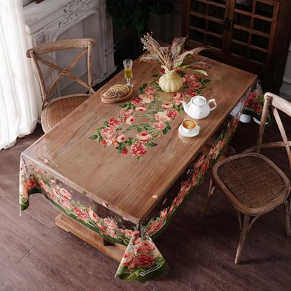 Clear Table Protector Cover Vinyl Rose PVC Tablecloth, 60"x104" | Dining Room, Kitchen Meals, Tabletop Protection, Easy Cleanup, Brunch, Parties, Holiday Gatherings, Everyday Use - color: Rose, size: 60" x 104" (Rectangular)