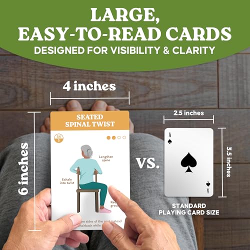 Zinsk 60 Chair Yoga Exercise Cards for Seniors Over 60 - Big 4" x 6" Cards