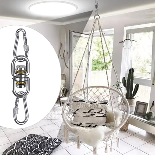 SELEWARE Heavy Duty Bearing Swing Swivel, 360° Rotation Hanging Accessory - color: 2 Pack Swivel (E) With 4 Carabiners