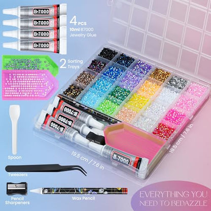 35000 Pcs Resin Jelly Rhinestones Kit, Multicolor 3mm Flatback Rhinestones with 4 Pcs B7000 Jewelry Glue & Tools, All-in-One Bedazzling Kit for DIY Arts & Crafts Gifts - color: 24 Colors 3mm