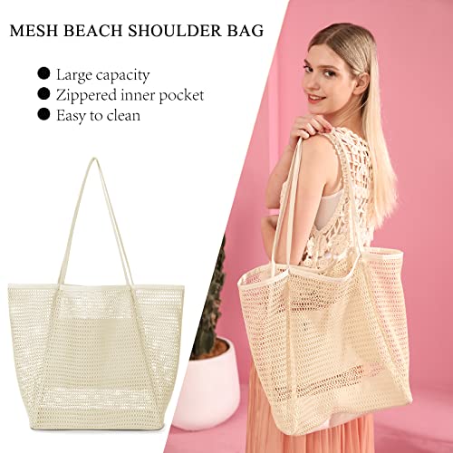 Iioscre Beach Bag for Women, Causal Hobo Handbags with Zipper Inner Pocket - color: Beige