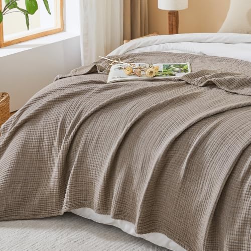 EMME Cotton Muslin Large Throw Blanket Couch Breathable Gauze Soft Lightweight Bed Blankets Adults (Heather Brown, 50"x70") - color: 05 - Brown, size: Large Throw (50" X 70")