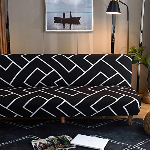 MIFXIN Armless Sofa Cover Futon Slipcover Stretch Elastic Folding Sofa Bed Cover Non-Armrest Couch Furniture Protector Printed Washable Sofa Cover(Black White) - color: Black White