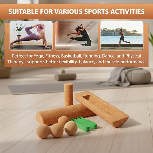 2 in 1 Premium Cork Balance Board with Peanut Massage Ball, Foot Strengthener Kit for Stability Training, Natural Cork Foot Balance Trainer, Non Slip Surface for Home Gym Travel Workout, Exercise Equipment