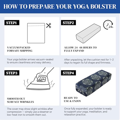 MABOZOO Yoga Bolster Pillow, Triple-Layer Sponge Rectangular Yoga Bolster with Carry Handle Meditation Pillow with Washable Cover for Restorative, Meditation - color: Blue Print