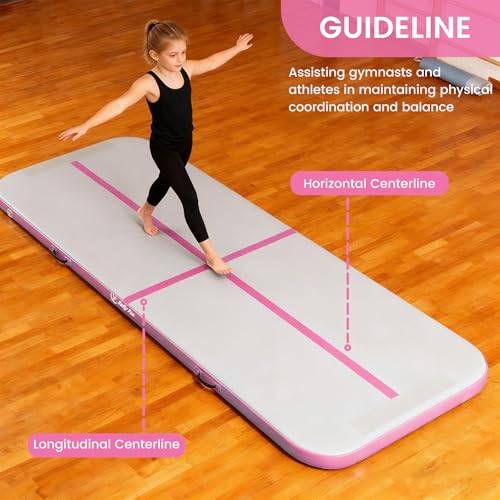 Inflatable Gymnastics Mat 6.6ft/10ft Air Tumble Track Training Mat 4/8 inches Thick Tumbling mat with Electric Pump for Home Use/Tumble/Gym/Training/Cheerleading/Water/Yoga - color: Pink, size: 6.56ft*3.9ft*4in