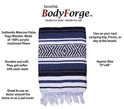 $averPak BodyForge Authentic Mexican Falsa Yoga Blanket (Blue/Black/White) - color: Blue/Black/White