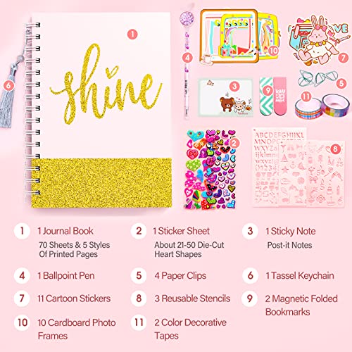 DIY Journal Kit, Gifts for Girls Age of 8 9 10 11 12 13 Years Old and Up, Girls Journal Set for Teen Decorate Her Planner/Organizer Birthday Gift Cute Art Crafts Scrapbook Stationary Kit