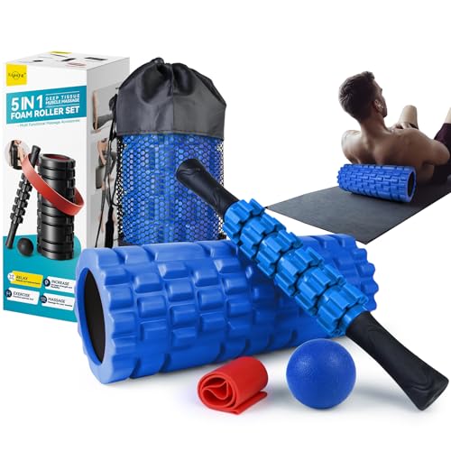 Krightlink 5 in1 Foam Roller Set High Density Foam Roller Muscle Recovery - color: Deep Blue