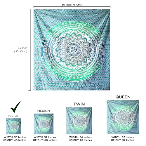 raajsee Indian Cotton Green Tapestry Mandala Wall Hangings- Tapestry For Bedroom - Indie Wall Tapestry Hippie Room Decor - Boho Small Tapestrys Aesthetic 30x40 Inches - color: Green Ombre, size: 40"L x 30"W