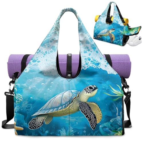 Yoga Mat Bag for Men Women Canvas Yoga Mat Carrier Take In Out Mat Easily for Beach Swim Bags Pool Sports Gym - color: Blue Sea Turtle