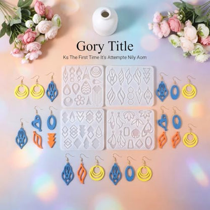 50 Styles Resin Earring Molds, 4 Pcs Silicone Jewelry Resin Casting Molds with Built in Holes Resin Molds Jewelry for Epoxy Pendantr Earrings Necklace Pendants Keychains