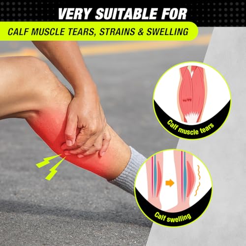 Sylong® Torn Calf Muscle Compression Sleeve Wrap Brace for Calf Swollen, Edema, Soreness, Strain, Cramps, Varicose veins, with 4 sets of Elastic straps - L/XL (1 pack) - size: L/XL