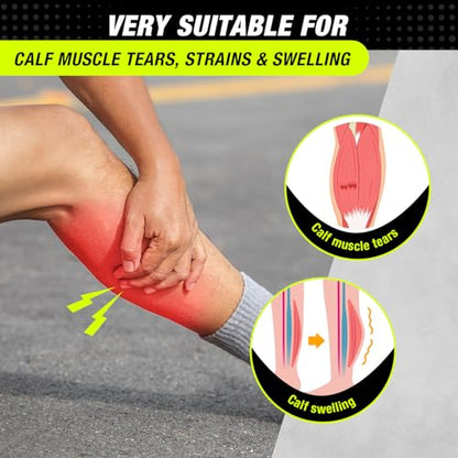 Sylong® Torn Calf Muscle Compression Sleeve Wrap Brace for Calf Swollen, Edema, Soreness, Strain, Cramps, Varicose veins, with 4 sets of Elastic straps - L/XL (1 pack) - size: L/XL