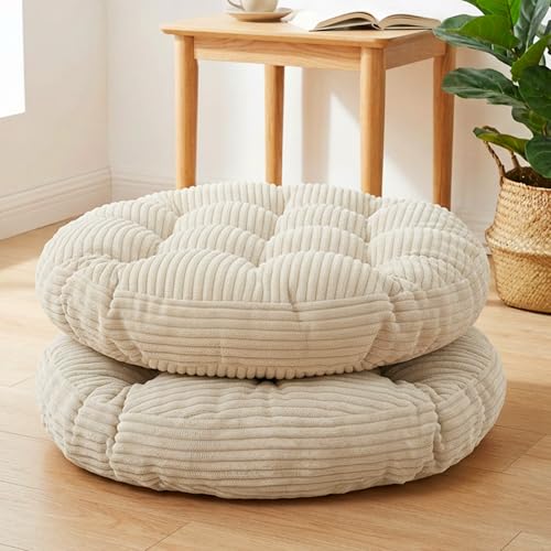 Large Floor Pillow for Adults, 22x22" Memory Foam Floor Cushion with Corduroy Cover, Round Floor Sitting Cushions for Meditation, Lounge,Seating for Yoga, Tatami Living Room (2, Round-Beige) - color: Round-beige