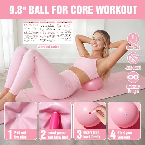 Foldable Pilates Kit for Women – Portable Home Workout Set with Compact Pilates Mat, Ring, Ball, Resistance Bands & Sliders for Small Spaces, Travel & Beginner Full Body Training