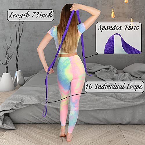 Scotamalone Stretching Strap Yoga Strap Physical Therapy for Home Workout, Exercise, Pilates and Gymnastics, 10 Loops Non-Elastic Stretch Bands with Aesthetic Packaging for Women & Men - color: purple