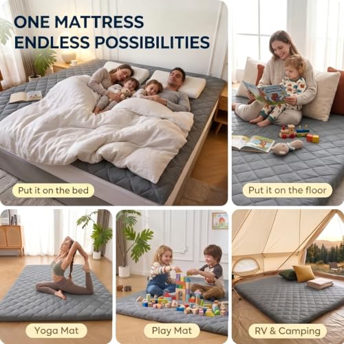 DOWNSTORIA Japanese Floor Mattress, Futon Mattress Roll Up Tatami Mat with Handle,Twin Size, Grey(39x75)