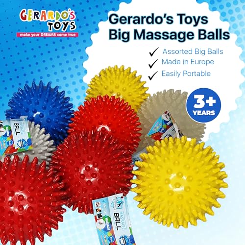 GERARDO'S Spiky Massage Ball Set: Includes 1 Large 10 cm + 3 Small 7 cm Balls - for Deep Tissue Back, Foot, Leg, Hand Muscle Massages - Self Therapy Use Specific - Transport/Store in Linen Bag