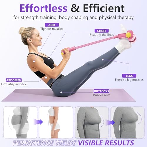 Pedal Resistance Band with Handle, 6-Tube Natural Rubber Exercise Bands - color: Pink