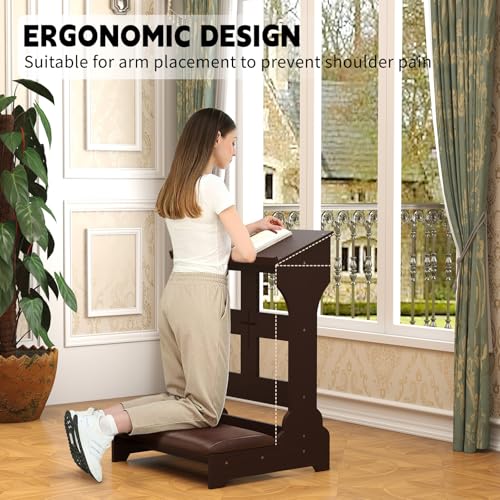 Prayer Kneeler, Wooden Prayer Kneeler Bench with Shelf and Cushion | Kneeler for Home and Church, Padded Prayer Bench with Slanted Shelf for Bible, Prayer Table at Home