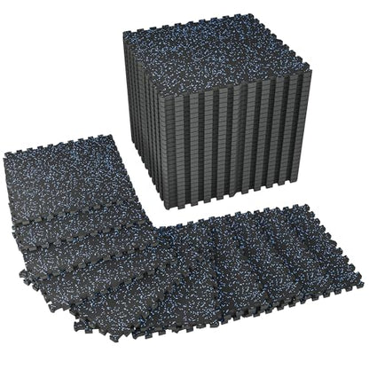 SUPERJARE 1" Extra-Thick Rubber Top Exercise Mat, Gym Flooring for Home Gym | Puzzle Gym Mat for Workout Equipment, Interlocking Floor Tiles with EVA Foam, 36 Pcs 144 Sq Ft, Black/Blue - size: 36 Tiles (144 Sq Ft)