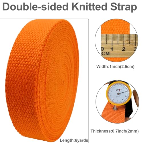 Heavy‑Duty Cotton Webbing Strap 1''x6yds Neon Orange for Bags | 2mm thick webbing for dog collars, backpack, bag handles, apron straps, slings, sewing repairs & DIY craft projects. - color: Neon Orange