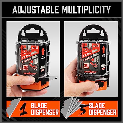 HORUSDY Pack Of 100 Utility Knife Blades, Box Cutter Blades Replacement with Dispenser, SK5 Carbon Steel