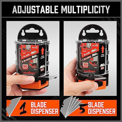 HORUSDY Pack Of 100 Utility Knife Blades, Box Cutter Blades Replacement with Dispenser, SK5 Carbon Steel