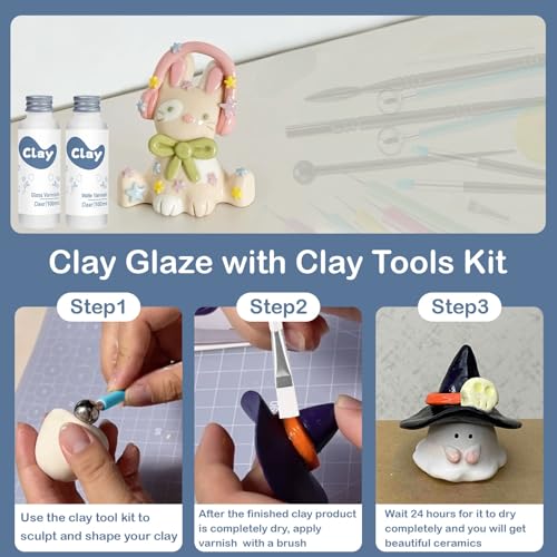 1DFAUL 29Pcs Sculpting Tools Kit with Air Dry Clay Glaze & Varnish (Gloss) | High Luster, Scratch Resistant, Waterproof, Pottery Tool kit for Sculpting, Modeling, Shaping