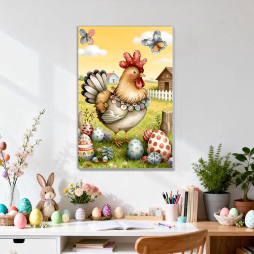 DOMROM Framed Paint by Numbers Kit for Adults, Rooster DIY Paint by Number Kits on Canvas, Easy Animal Painting by Numbers for Home Wall Decor Gift 8x12 Inch - color: PK037