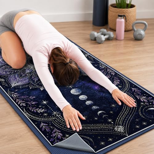 Hot Yoga Towel Non Slip, Ultra-Absorbent Yoga Mat Towel, Soft with Printed Design, Machine Washable, Yoga Pilates Towel Suitable for Exercise, Pilates, Yoga, 72x27in.Purple - color: Purple Flower