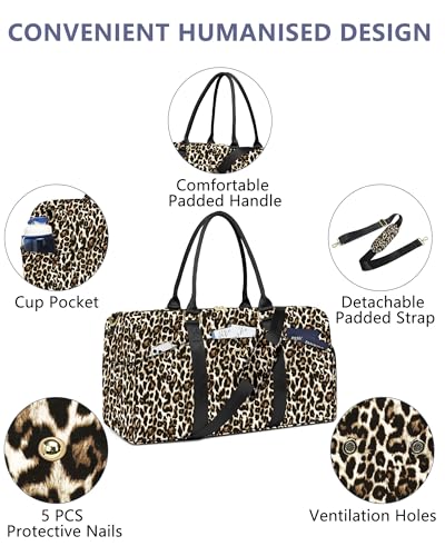 Women Weekender Travel Duffle Bag: Travel Duffel Overnight Bags with Shoe Compartment Large Carry on Tote with Toiletry Bag Weekend Traveling Yoga Gym Hospital Bag for Women with Wet Pocket Cheetah - color: 11-Cheetah Print, size: Large
