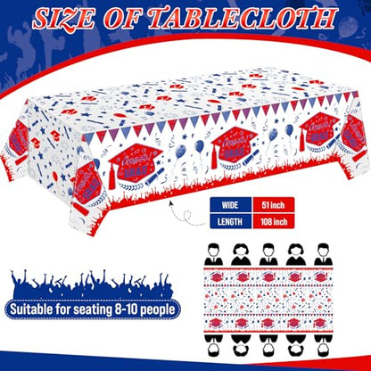 Kinlop 3 Pcs Graduation Tablecloths Class of 2026 Graduation Party Decoration Supplies 51" x 108" Plastic Congrats Grad Table Covers Disposable Graduate Tablecloths(Blue, Red) - color: Blue, Red