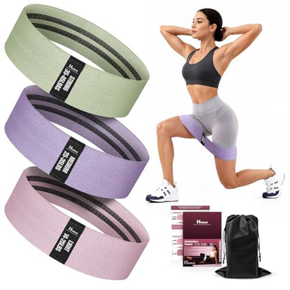 Fabric Resistance Band Set with Exercise Guide, 3 Levels for Hip and Glute - color: Morandi Colors - green, purple, pink
