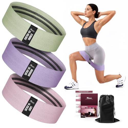 Fabric Resistance Band Set with Exercise Guide, 3 Levels for Hip and Glute - color: Morandi Colors - green, purple, pink