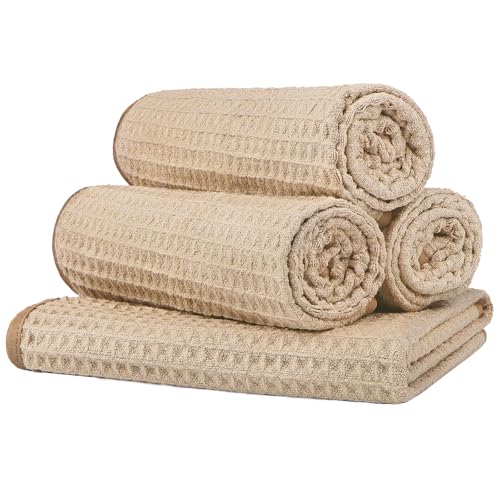 HOMEXCEL 4 Pack Gym Towels, Waffle Hand Towels for Bathroom, 15 X 25 Inch