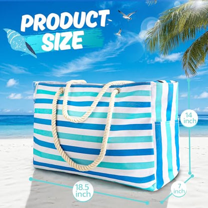 SRISE Large Beach Bag for Women & Men, Beach Bags Waterproof Sandproof, Travel Tote Bag, Swim Pool Bag for Family Outdoor - color: Blue Green