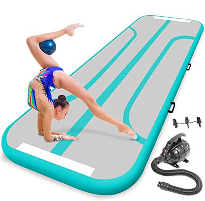 SereneLife Gymnastics Inflatable Air Tumbling Floor Mat Floating Water Mat 13FT, 4in Thickness for Outdoor/Home Indoor Use Tumbling, Training, Cheerleading, Yoga, Water with Electric Air Pump