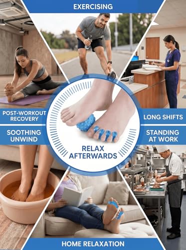 4-Piece Toe Spreaders and Foot Massage Ball Kit | 2 Pairs Gel Toe Stretchers & 2 Spiky Massage Balls for Bunion Relief, Plantar Fasciitis, Foot Pain(Blue) - color: Blue